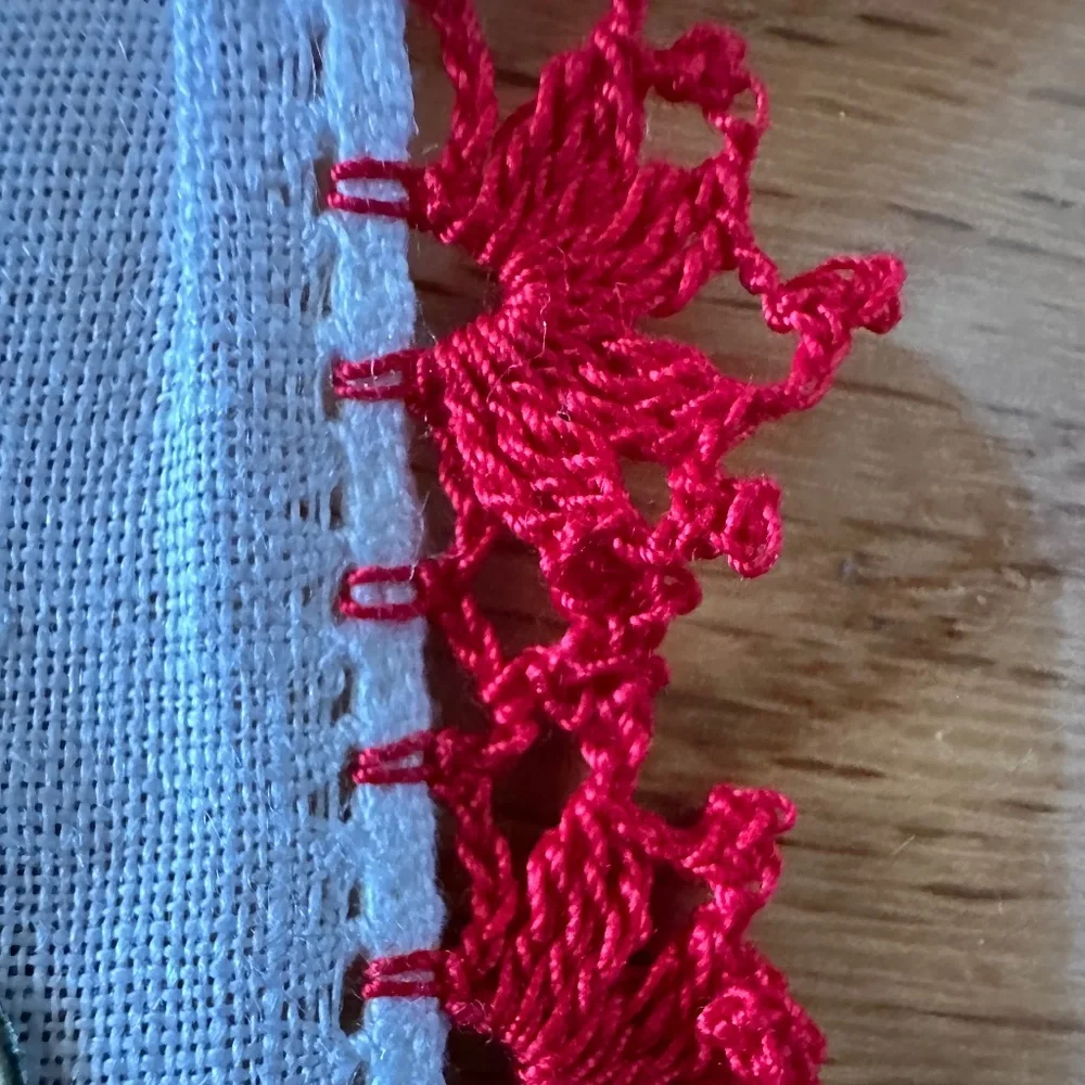Vintage Embroidered Linen Dresser Scarf Runner Crochet Edge 34